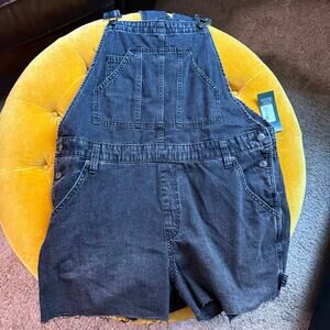 NWT Wild Fable Washed Black Denim Shortalls Frayed Raw Hem Overalls Large